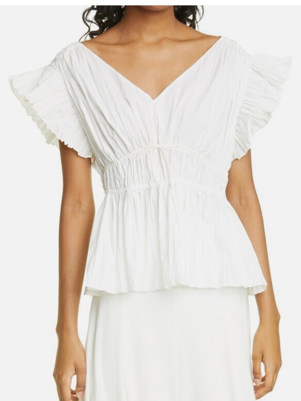 Rebecca Taylor White V-Neck Ruffled Peplum Blouse